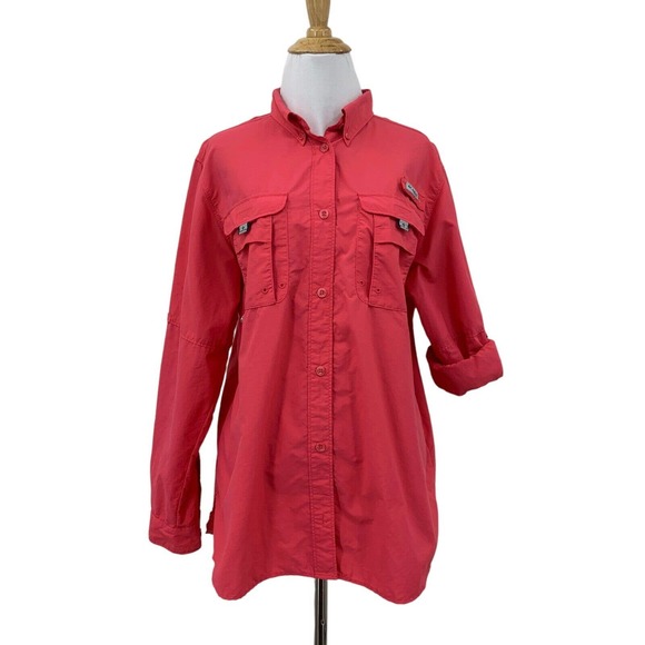 Columbia Tops - Columbia PFG Bahama Shirt Womens L Large Pink Nylon Rolled Sleeve Vented Fishing